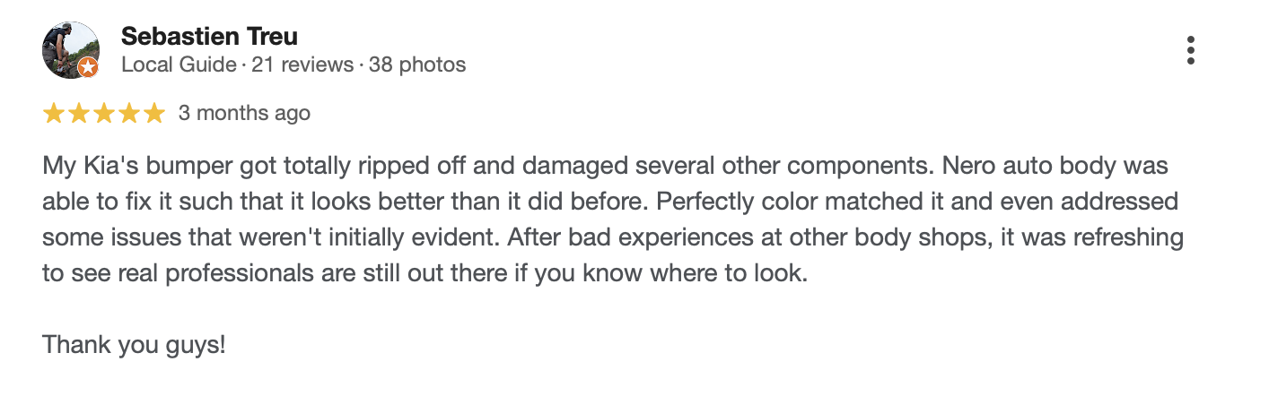 Google review by Sebastien Treu